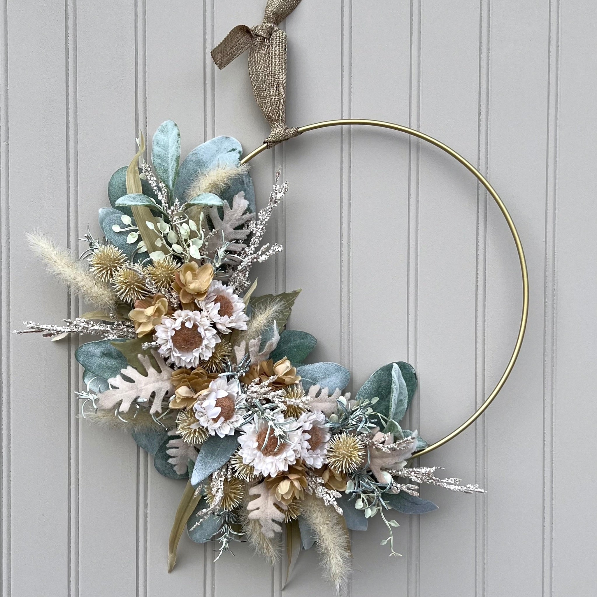 Boho Wreath w/ Lambs Ear, Daisies| Wildflower Wishes Modern